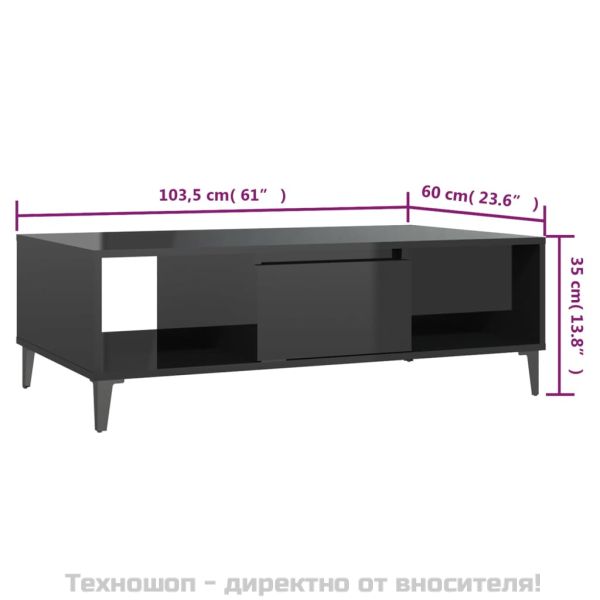 Маса за кафе, черен гланц, 103,5x60x35 см, инженерно дърво