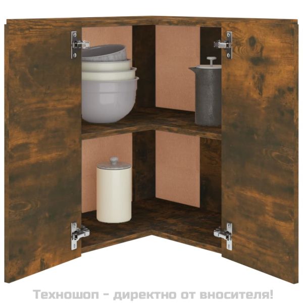 Ъглов шкаф за окачване "Lyon", опушен дъб, 57x57x60 см, инженерно дърво