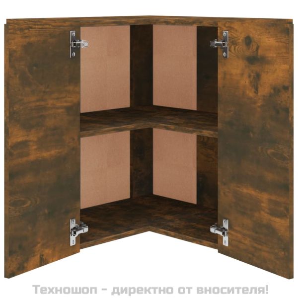 Ъглов шкаф за окачване "Lyon", опушен дъб, 57x57x60 см, инженерно дърво