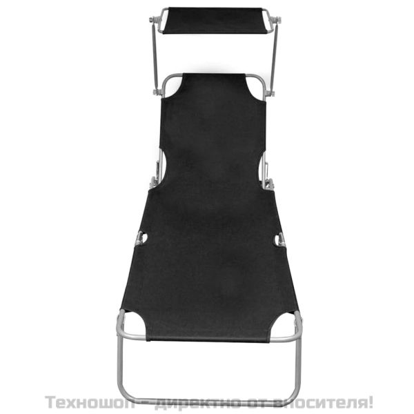 Сгъваем шезлонг с козирка, черен, алуминий