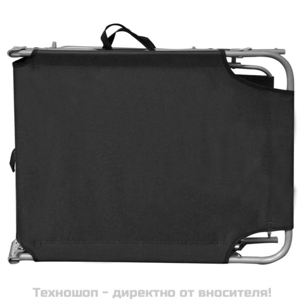 Сгъваем шезлонг с козирка, черен, алуминий