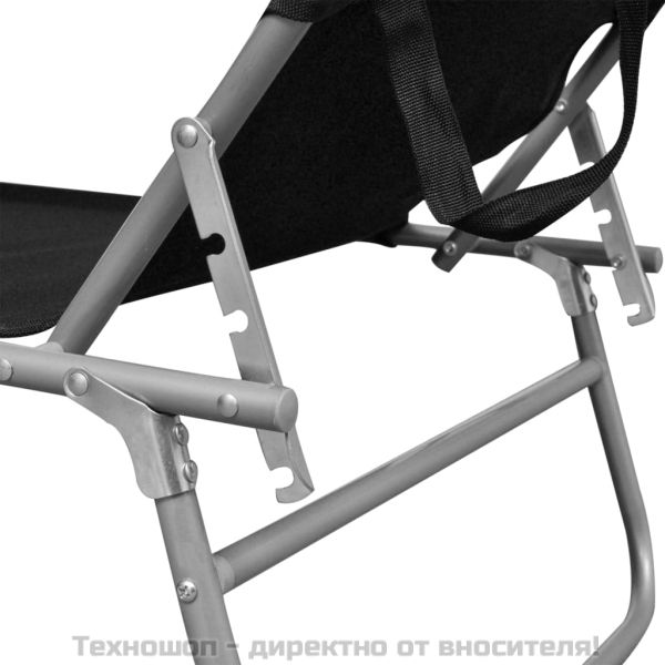 Сгъваем шезлонг с козирка, черен, алуминий