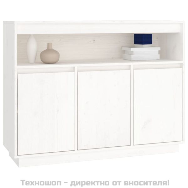 Сайдборд, бял, 104,5x34x80 см, бор масив