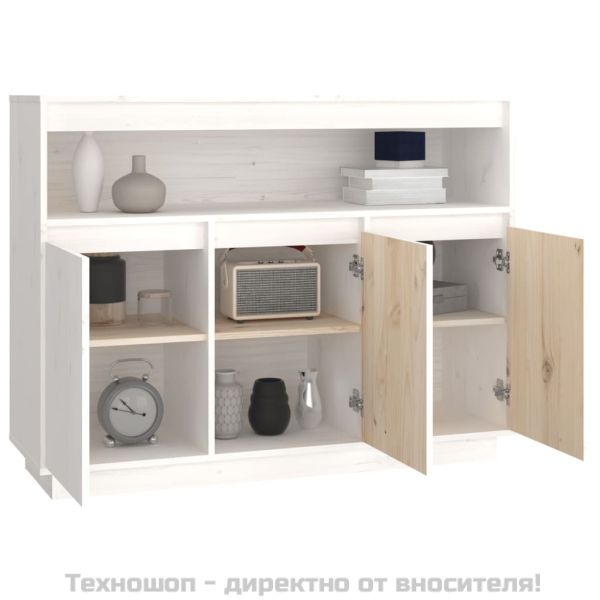 Сайдборд, бял, 104,5x34x80 см, бор масив
