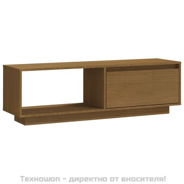 ТВ шкаф, меденокафяв, 110x30x33,5 см, борово дърво масив