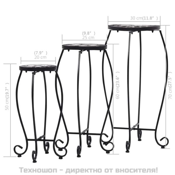 Мозаечни маси, 3 бр, черно-бели, керамика