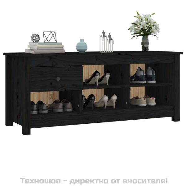 Шкаф за обувки, черен, 110x38x45,5 см, бор масив