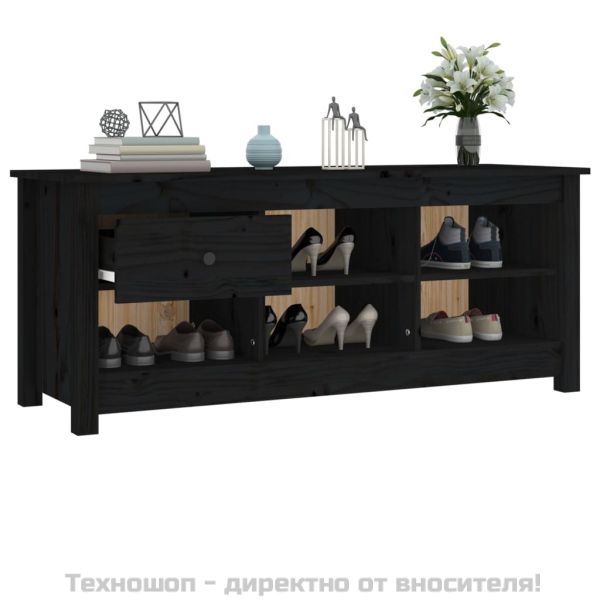 Шкаф за обувки, черен, 110x38x45,5 см, бор масив