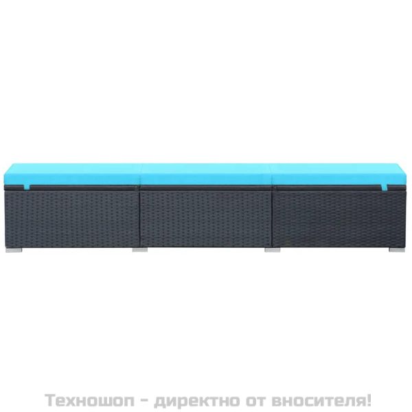 Шезлонг с шалте, черен полиратан