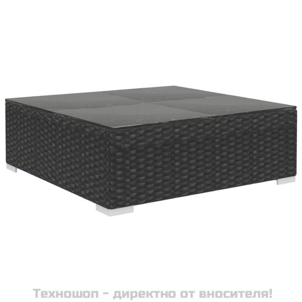 Градински комплект с възглавници, 8 части, черен полиратан