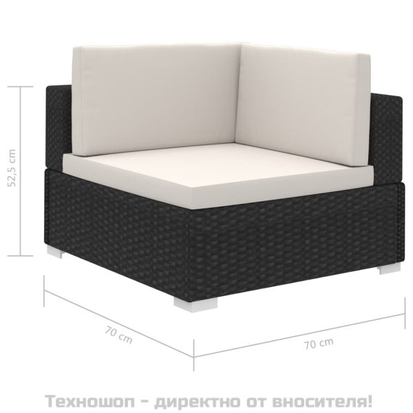 Градински комплект с възглавници, 8 части, черен полиратан