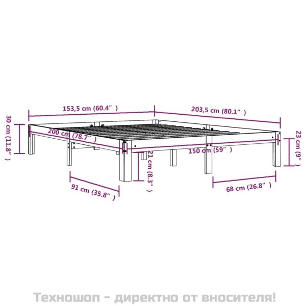 Рамка за легло, бяла, дърво масив, 150x200 cм, King Size