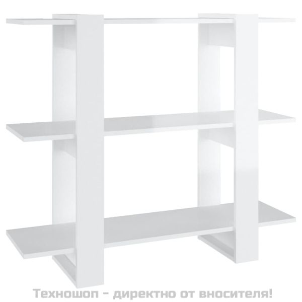Библиотека/разделител за стая, бял гланц, 100x30x87 см