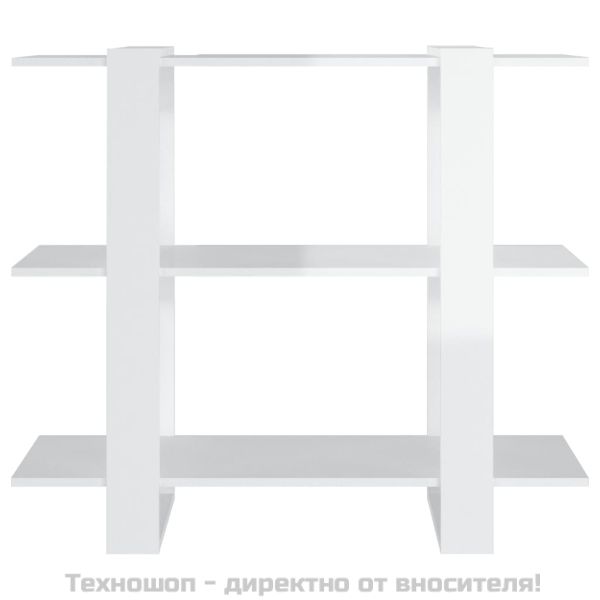 Библиотека/разделител за стая, бял гланц, 100x30x87 см