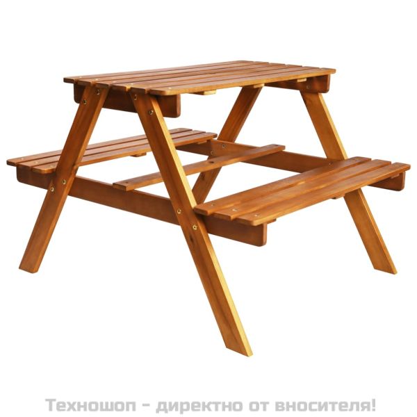 Детска маса за пикник с чадър, 79x90x60 см, акация масив