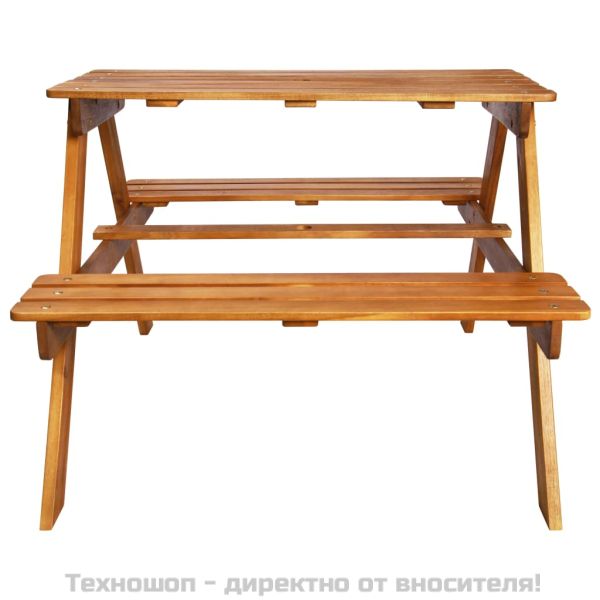 Детска маса за пикник с чадър, 79x90x60 см, акация масив