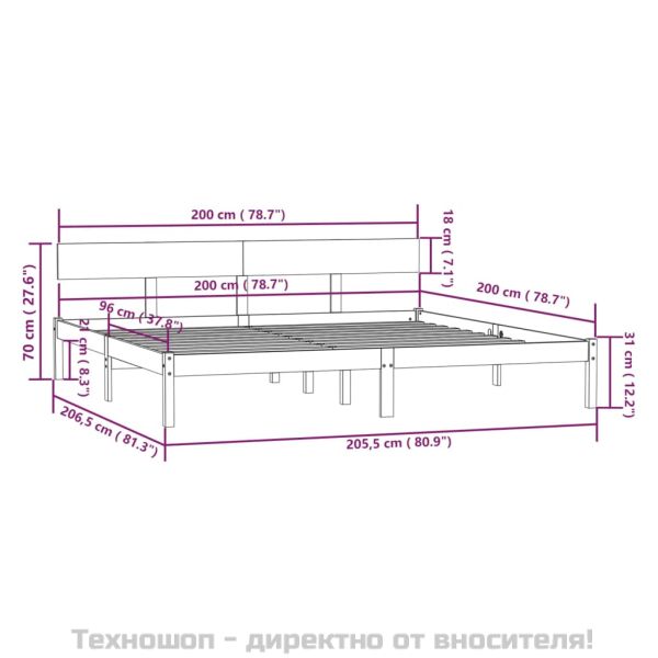 Рамка за легло, бяла, бор масив, 200x200 см