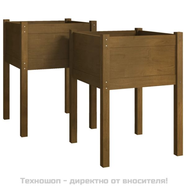 Градински сандъци, 2 бр, меденокафяви, 50x50x70 см, бор масив