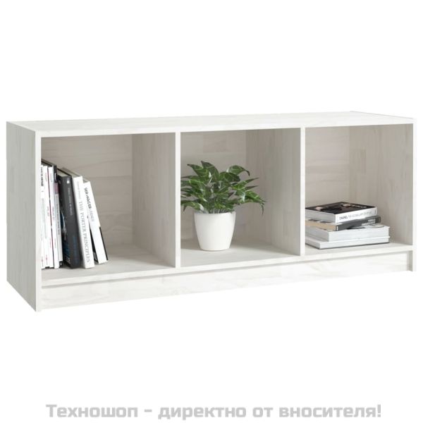 ТВ шкаф, бял, 104x33x41 см, бор масив