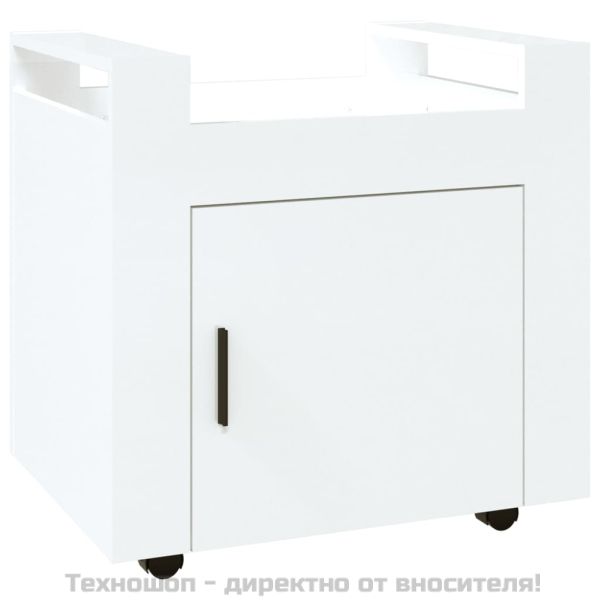 Бюро на колелца, бял гланц, 60x45x60 см, инженерно дърво