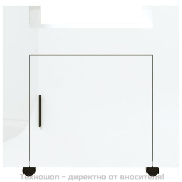 Бюро на колелца, бял гланц, 60x45x60 см, инженерно дърво
