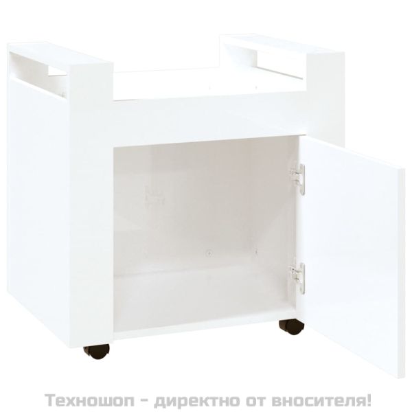 Бюро на колелца, бял гланц, 60x45x60 см, инженерно дърво