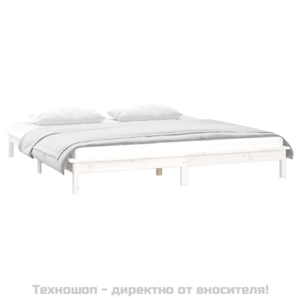 Рамка за легло с LED осветление бяла 200x200 см масивно дърво