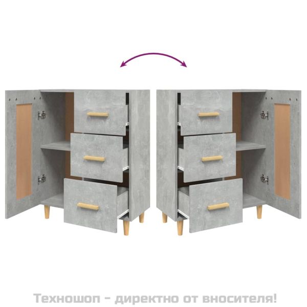 Сайдборд, бетонно сив, 69,5x34x90 см, инженерно дърво