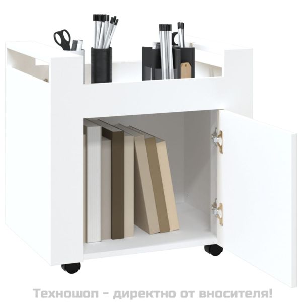 Бюро на колелца, бяло, 60x45x60 см, инженерно дърво