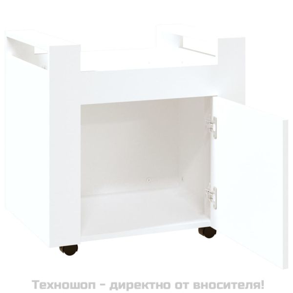 Бюро на колелца, бяло, 60x45x60 см, инженерно дърво