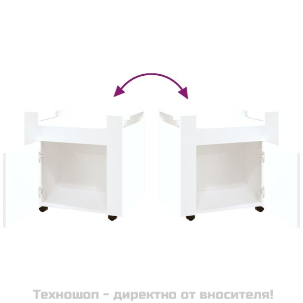 Бюро на колелца, бяло, 60x45x60 см, инженерно дърво