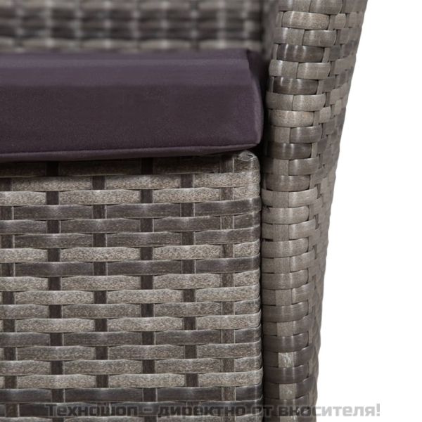 Градински комплект с възглавници, 5 части, полиратан, сив