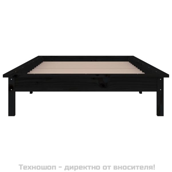 Рамка за легло с LED осветление черна 90x200 см масивно дърво