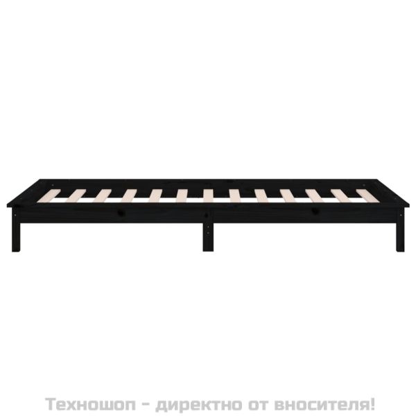 Рамка за легло с LED осветление черна 90x200 см масивно дърво