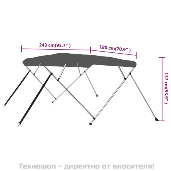 Тента за лодка, 4 дъги, антрацит, 243x180x137 см
