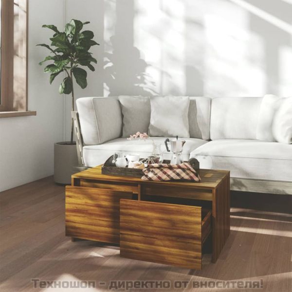 Кафе маса, кафяв дъб, 90x50x41,5 см, инженерно дърво