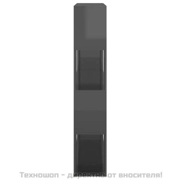 Библиотека/разделител за стая, сив гланц, 100x24x124 см