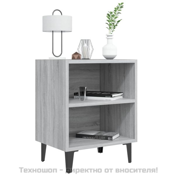 Нощно шкафче с метални крака, сив сонома, 40x30x50 см