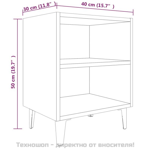 Нощно шкафче с метални крака, сив сонома, 40x30x50 см