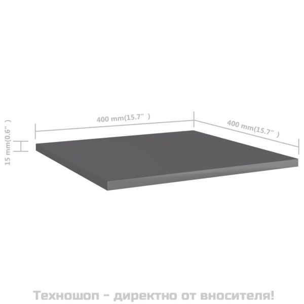 Рафтове, 8 бр, сив гланц, 40x40x1,5 см, инженерно дърво