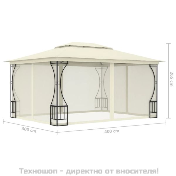 Градинска шатра с мрежи, 300x400x265 см, кремава