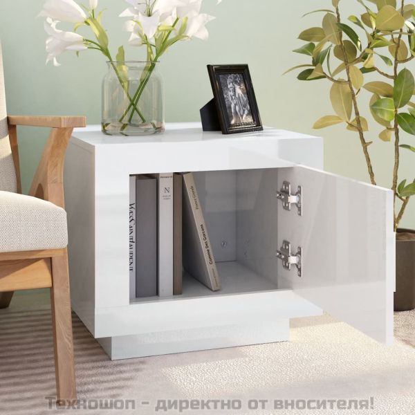 Кафе маса, бял гланц, 51x50x45 см, инженерно дърво