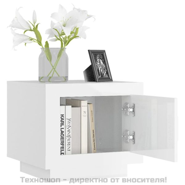 Кафе маса, бял гланц, 51x50x45 см, инженерно дърво