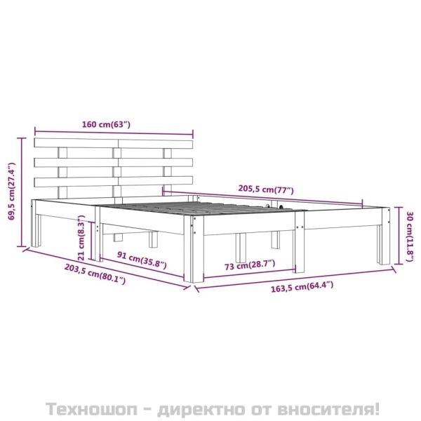 Рамка за легло без матрак, масивна дървесина, 160x200 см