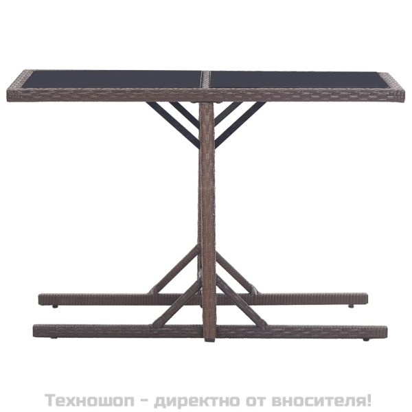 Градинска маса, кафява, 110x53x72 cм, полиратан, стъкло