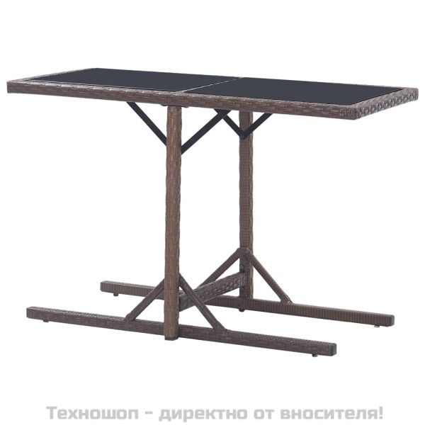 Градинска маса, кафява, 110x53x72 cм, полиратан, стъкло
