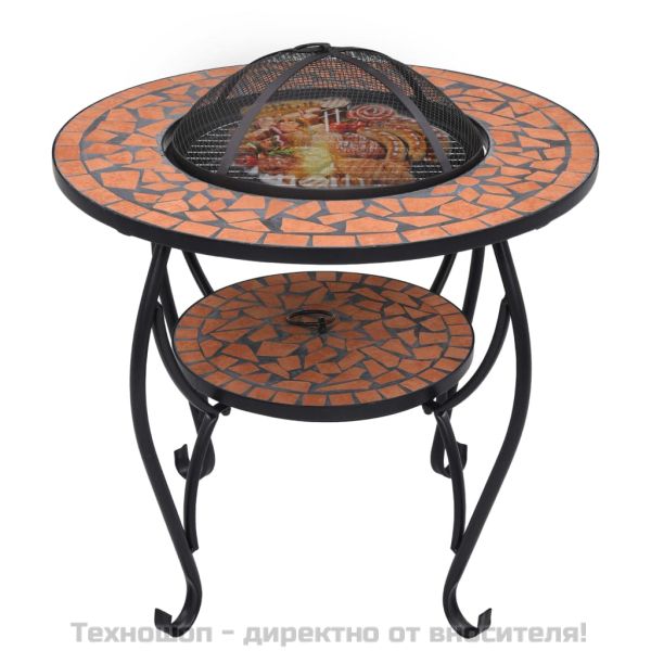 Мозаечна маса с огнище, теракота, 68 см, керамика