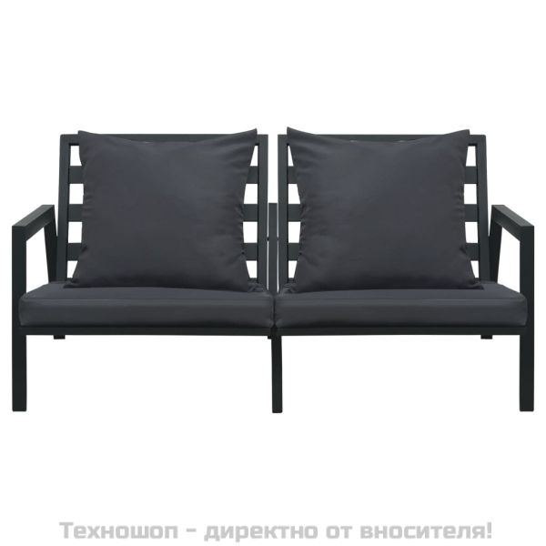 Градински комплект с възглавници, 5 части, алуминий, тъмносив
