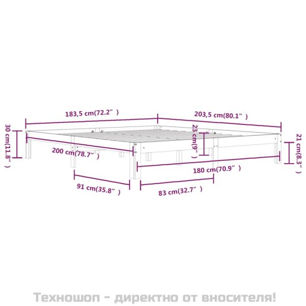 Рамка за легло, бяла, дърво масив, 180x200 cм, Super King