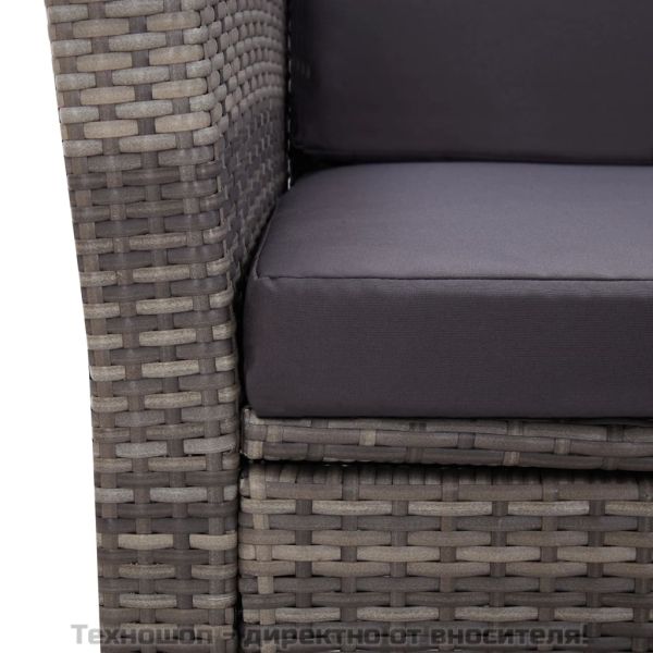 Градински комплект с възглавници, 5 части, полиратан, сив